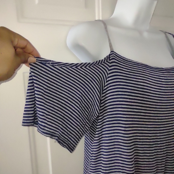 Bailey/44 Blue Gray Striped Could Shoulder Women's Dress. Size L - Picture 6 of 11